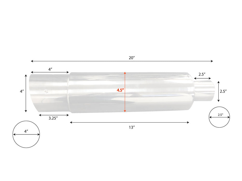 Muffler Fireball Style Slanted Cut Round Tip 4" with silencer