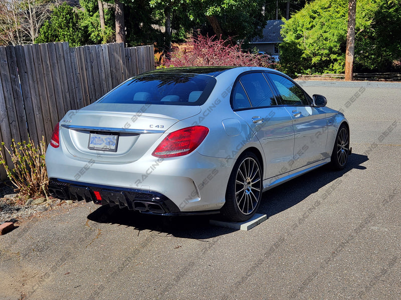 2015-2020 Mercedes-Benz C Class Sedan BR Style Rear Diffuser W/Exhaust Tips For AMG-Package Sedan (Black)