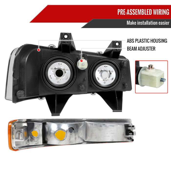 2003-2023 Chevrolet Express/GMC Savana Factory Style Headlights w/ Amber Lens Bumper Lamp (Black Housing/Clear Lens)