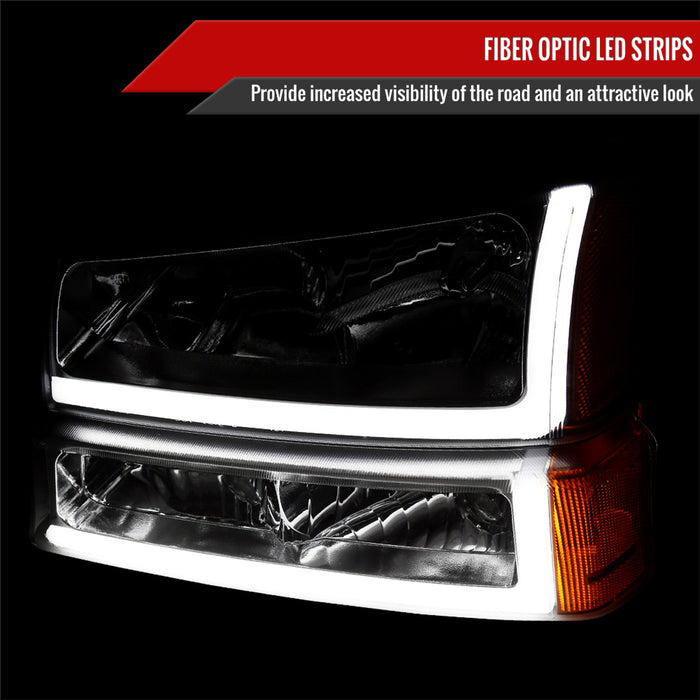 2003-2007 Chevrolet Silverado /2002-2006 Chevrolet Avalanche LED Bar Factory Style Headlights (Chrome Housing/Clear lens)