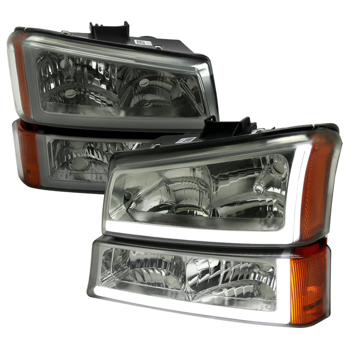 2003-2007 Chevrolet Silverado /2002-2006 Chevrolet Avalanche LED Bar Factory Style Headlights (Chrome Housing/Light Smoke lens)