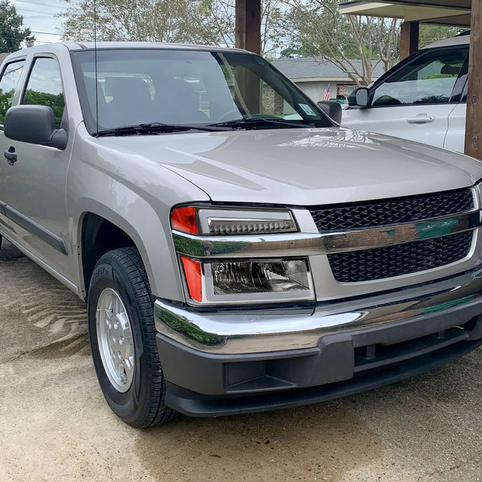 2004-2012 Chevrolet Colorado GMC Canyon/2006-2008 ISUZU I-Series Sequential Turn Signal Factory Style Headlights with LED Bar (Chrome Housing/Clear Lens)