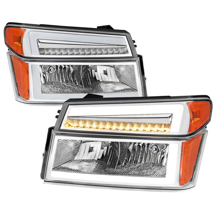 2004-2012 Chevrolet Colorado GMC Canyon/2006-2008 ISUZU I-Series Sequential Turn Signal Factory Style Headlights with LED Bar (Chrome Housing/Clear Lens)