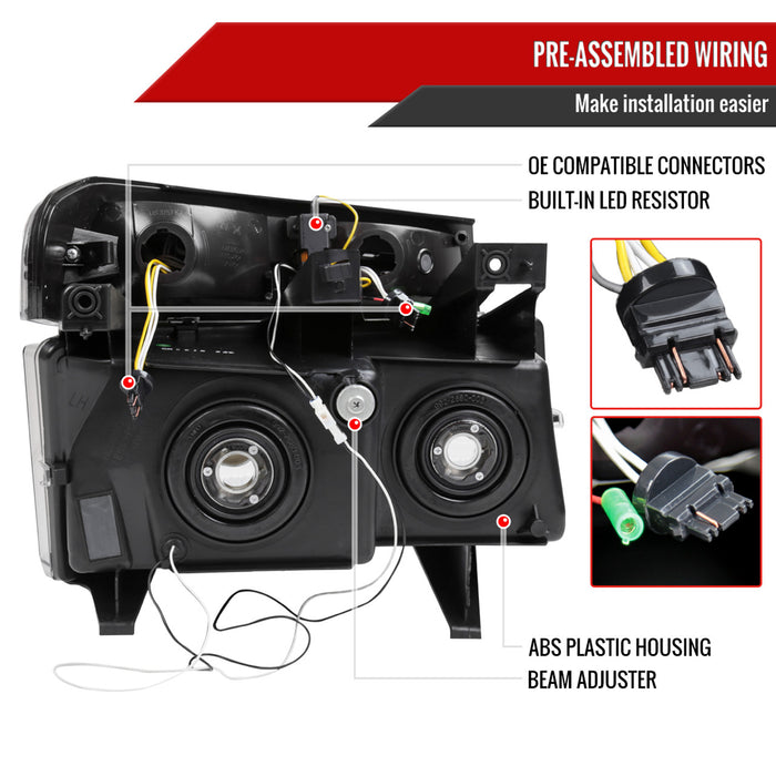 2004-2012 Chevrolet Colorado GMC Canyon/2006-2008 ISUZU I-Series Sequential Turn Signal Factory Style Headlights with LED Bar (Matte Black Housing/Smoke Lens)