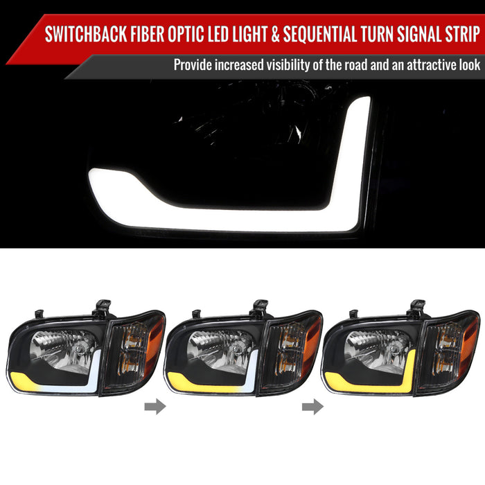 2005-2006 Toyota Tundra/2005-2007 Sequoia Switchback Sequential LED Bar Factory Style Headlights w/Corner Lamps (Matte Black Housing/Clear Lens)