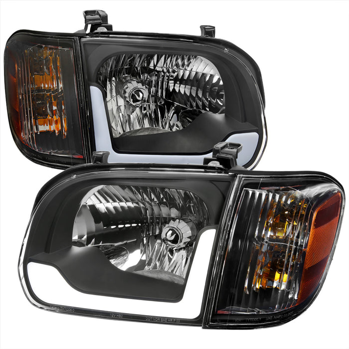 2005-2006 Toyota Tundra/2005-2007 Sequoia Switchback Sequential LED Bar Factory Style Headlights w/Corner Lamps (Matte Black Housing/Clear Lens)