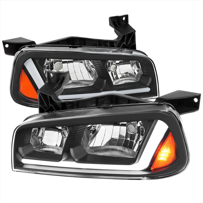 2006-2010 Dodge Charger Switchback Sequential LED Bar Factory Style Headlights (Matte Black Housing/Clear Lens)