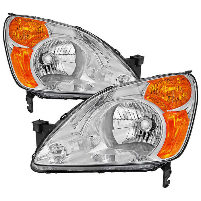 2002-2004 Honda CR-V Factory Style Headlights with Amber Reflector (Chrome Housing/Clear Lens)