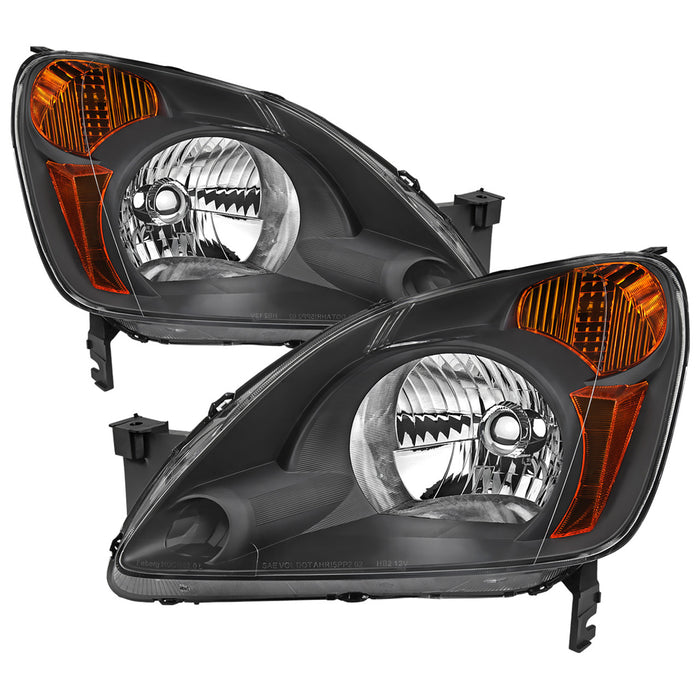 2002-2004 Honda CR-V Factory Style Headlights with Amber Reflector (Matte Black Housing/Clear Lens)