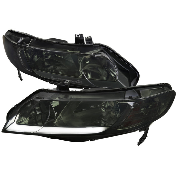 2006-2011 Honda Civic 4DR Sedan Factory Style Headlights w/ LED Strip (Chrome Housing/Smoke Lens)