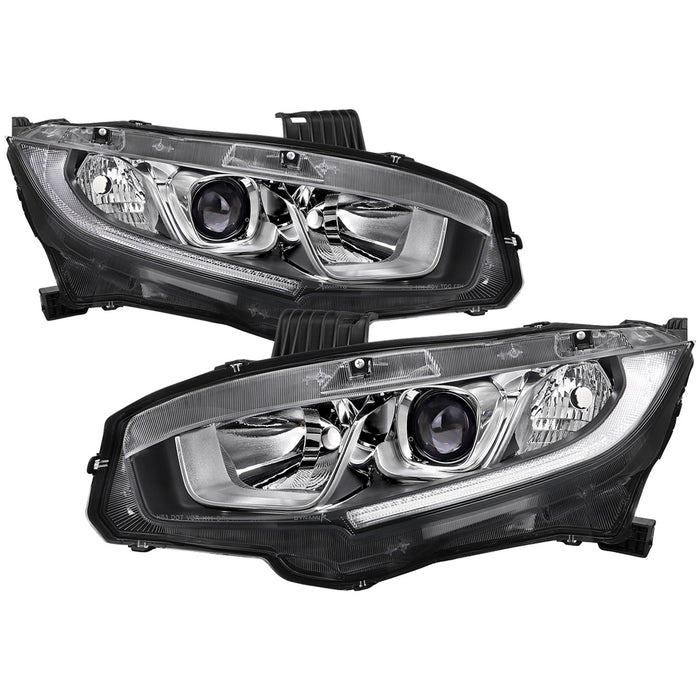 2016-2021 Honda Civic LED Strip Factory Style Projector Headlights (Chrome Housing/Clear Lens)