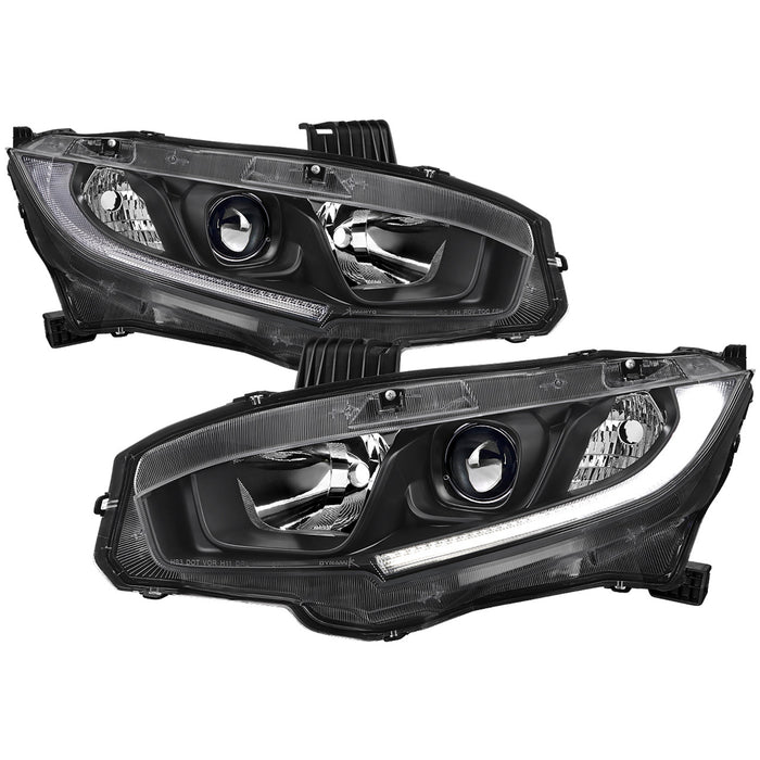 2016-2021 Honda Civic LED Strip Factory Style Projector Headlights (Matte Black Housing/Clear Lens)