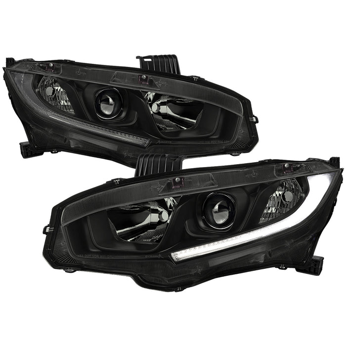 2016-2021 Honda Civic LED Strip Factory Style Projector Headlights (Matte Black Housing/Smoke Lens)