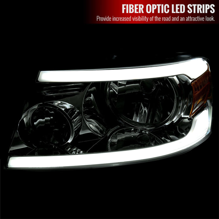 2004-2008 Ford F-150/ 2006-2008 Lincoln Mark LT LED Bar Factory Style Headlights (Chrome Housing/Smoke Lens)