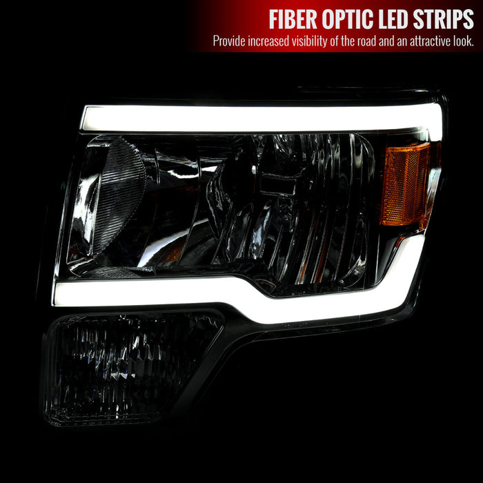 2009-2014 Ford F-150 LED Tube Factory Style Headlights (Chrome Housing/Smoke Lens)