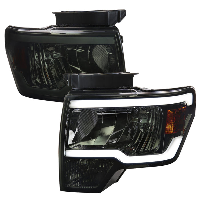 2009-2014 Ford F-150 LED Tube Factory Style Headlights (Chrome Housing/Smoke Lens)