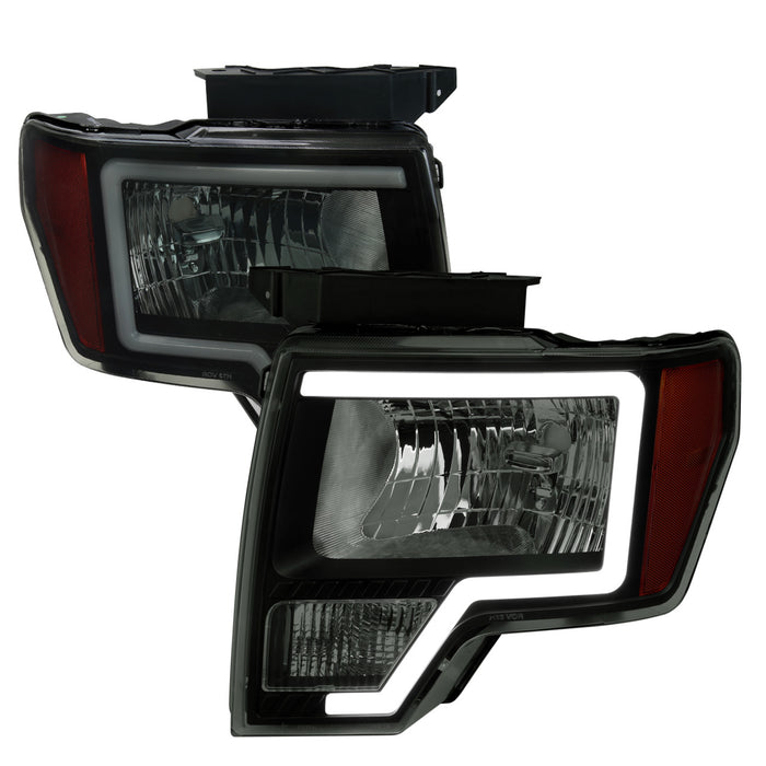 2009-2014 Ford F-150 LED Bar Factory Style Headlights with Amber Reflectors (Black Housing/Smoke Lens)