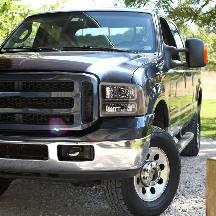 2005-2007 Ford F-250/F-350/F-450/F-550 Super Duty Dual LED C-Bar Factory Style Headlights (Matte Black Housing/Clear Lens)