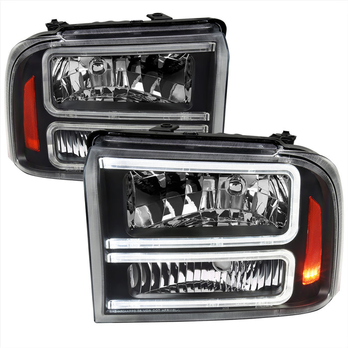 2005-2007 Ford F-250/F-350/F-450/F-550 Super Duty Dual LED C-Bar Factory Style Headlights (Matte Black Housing/Clear Lens)