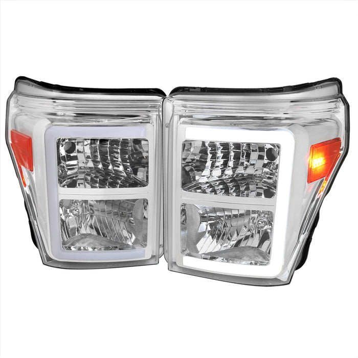 2011-2016 Ford F-250/F-350/F-450/F-550 Super Duty LED C-Bar Factory Style Headlights (Chrome Housing/Clear Lens)