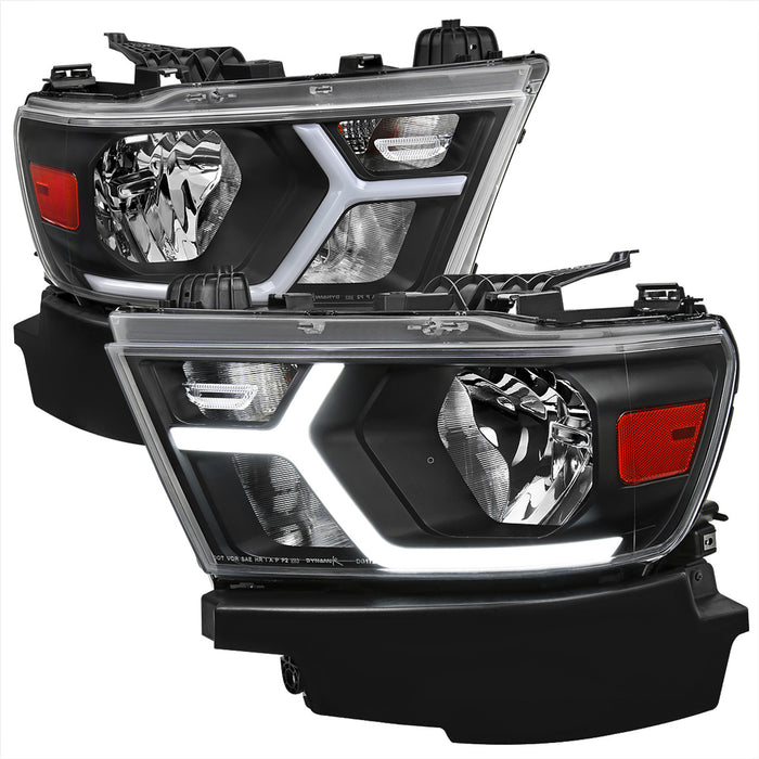 2019-2024 Dodge RAM 1500 Animated LED Bar Factory Style Headlights (Matte Black Housing/Clear Lens)