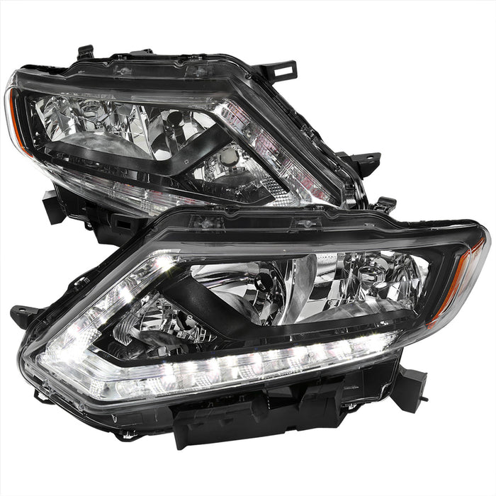 2014-2016 Nissan Rogue LED Strip Factory Style Headlights (Matte Black Housing/Clear Lens)