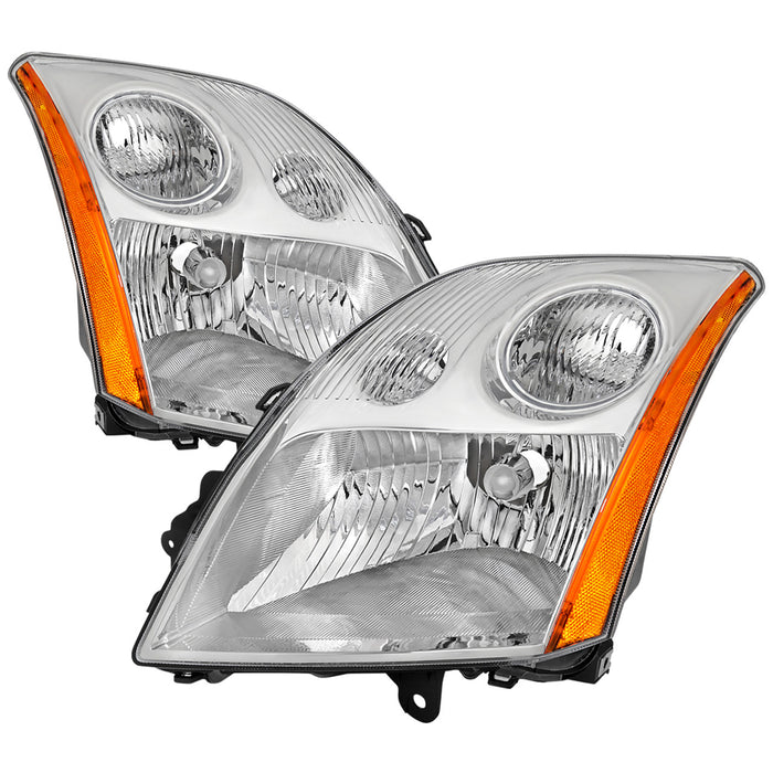 2007-2009 Nissan Sentra Factory Style Headlights with Amber Reflector (Chrome Housing/Clear Lens)