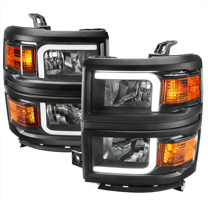 2014-2015 Chevrolet Silverado 1500 LED Bar Factory Style Headlights - Black (Matte Black Housing/Clear Lens)