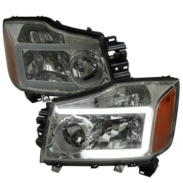 2004-2015 Nissan Titan / 2004-2007 Armada LED Bar Factory Headlights (Chrome Housing/Light Smoke Lens)