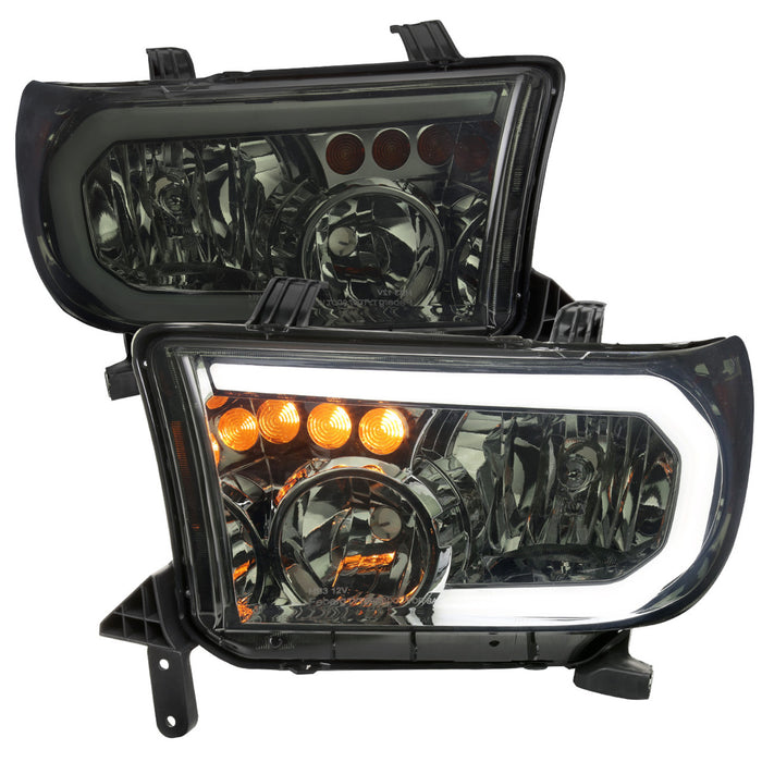 2007-2013 Toyota Tundra/2008-2017 Sequoia Headlights LED Tube Factory Style Headlights with LED Turn Signal (Chrome Housing/Smoke Lens)