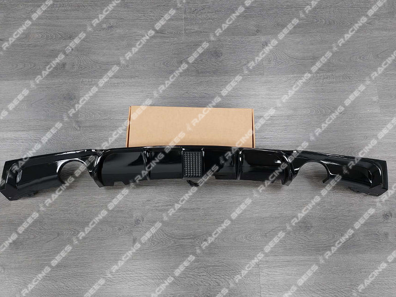2012-2018 BMW F30 3 Series Gloss Black Rear Diffuser M Performance LED Style (Dual Outlet)