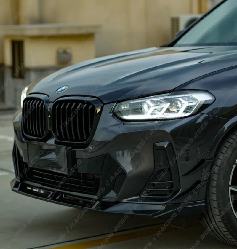 2022-2024 BMW G01 LCI X3 V Style Front Bumper Lip (Black)
