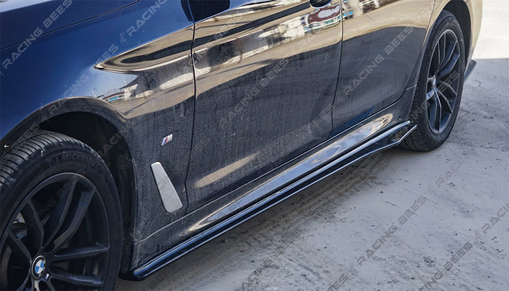 2017-2021 BMW G30 5 Series V Style Side Skirt Extensions (Black)