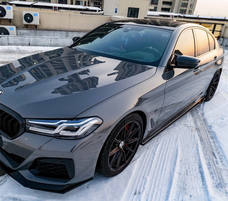 2017-2021 BMW G30 5 Series V Style Side Skirt Extensions (Black)