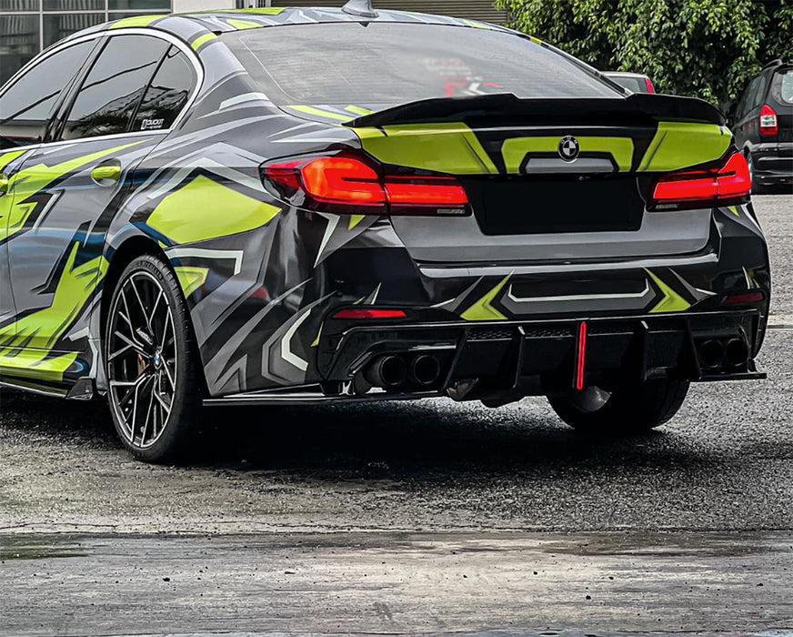 2017-2020 BMW G30 5 Series AD LED Style Rear Bumper Diffuser (Black)