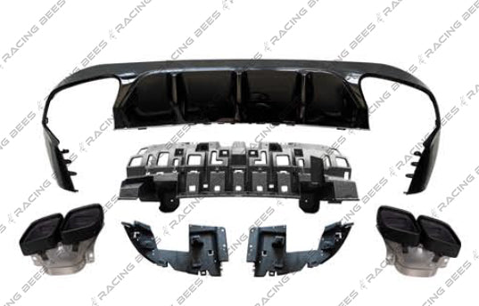 2017-2020 Mercedes-Benz E Class Coupe E63 Style Diffuser WITH MUFFLER TIPS For AMG-Package Coupe (Black)