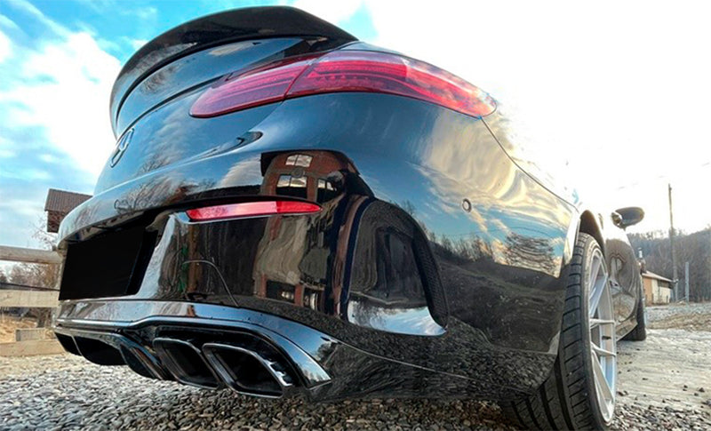 2017-2020 Mercedes-Benz E Class Coupe E63 Style Diffuser WITH MUFFLER TIPS For AMG-Package Coupe (Black)