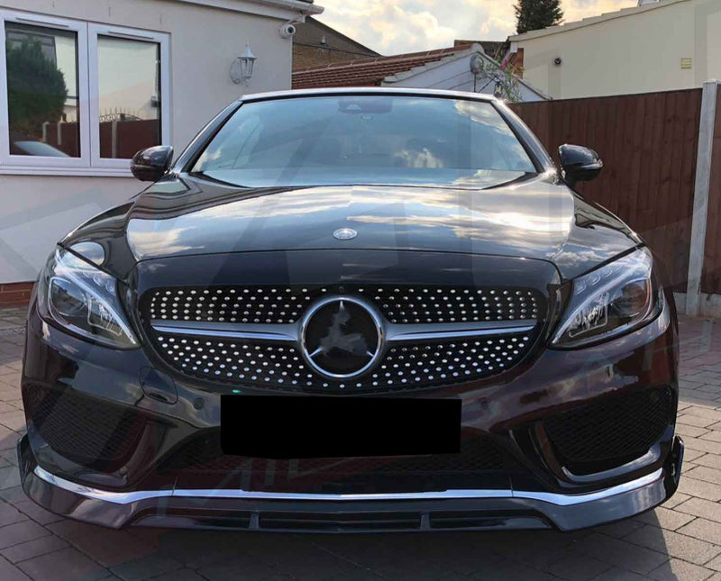 2015-2018 Mercedes-Benz C Class Sedan/Coupe BR V3 Style Front Bumper Lip (BLACK)