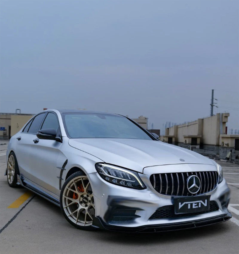 2019-2021 Mercedes-Benz C Class Sedan BR VT Style Front Bumper Lip (BLACK)