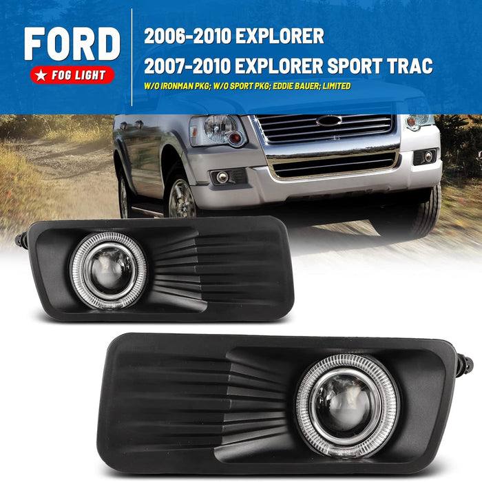 Fog Lights for Ford Explorer 2006-2010 Sport Trac 2007-2010 Replacement Lamps Assembly W/Halo