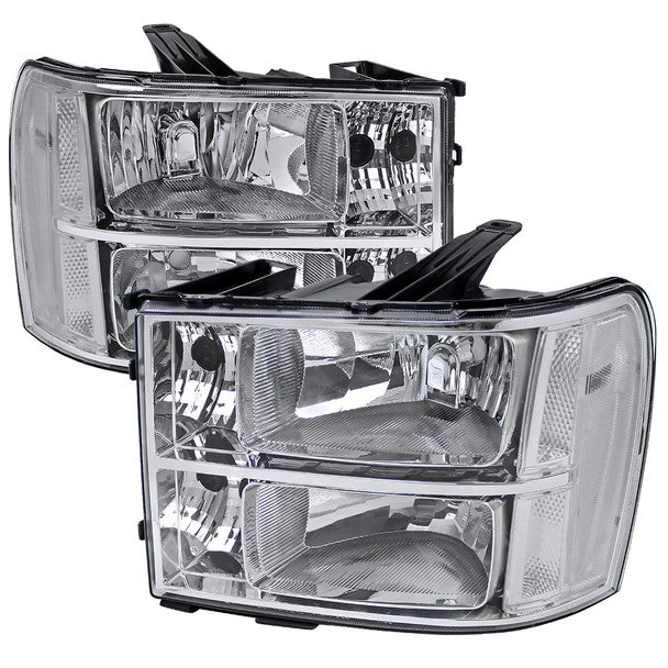 2007-2014 GMC Sierra Factory Style Headlights Clear Reflector (Chrome Housing/Clear Lens)