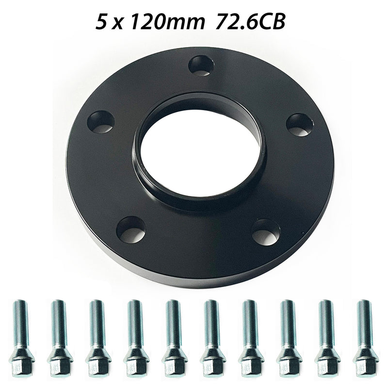 (Pair of 2) Hub centric Wheel Spacers 5X120mm with Sphere Seat Hub Bore 72.6mm with 10pcs Bolts