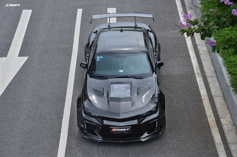 2016+ Chevrolet Camaro CMST Tempered Glass Transparent Hood (Carbon Fiber)