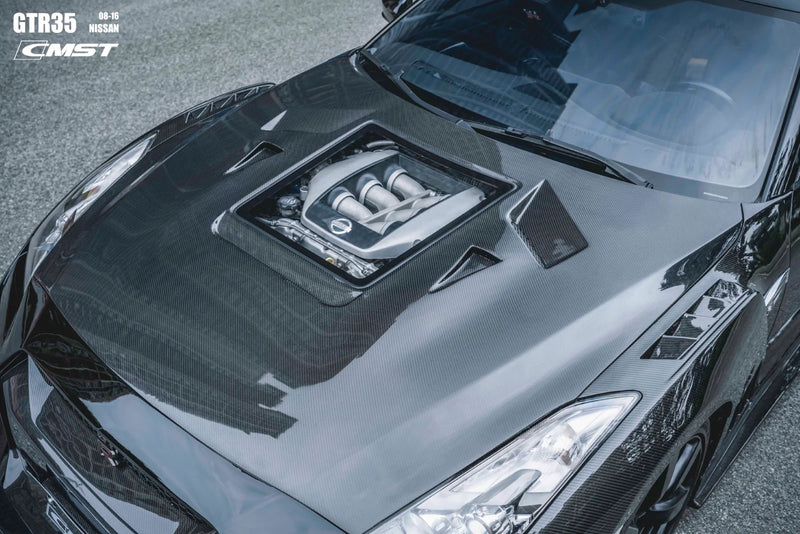 2008-2016 Nissan GT-R CMST Tempered Glass Transparent Hood (Carbon Fiber)