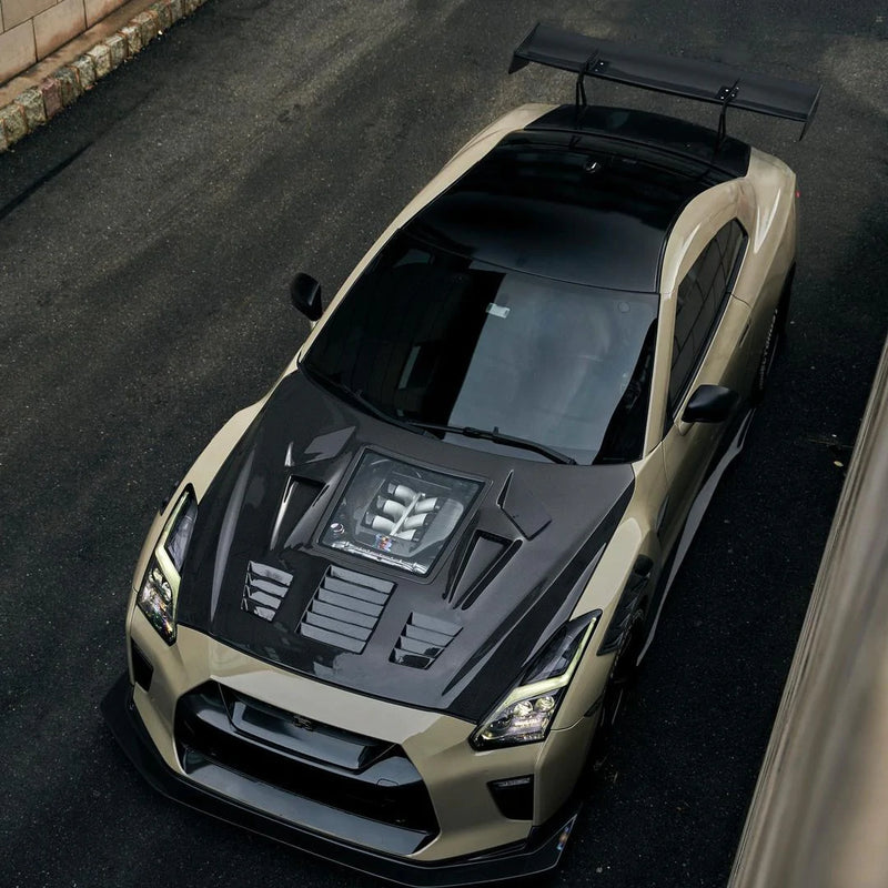 2017+ Nissan GT-R CMST Tempered Glass Transparent Hood (Carbon Fiber)