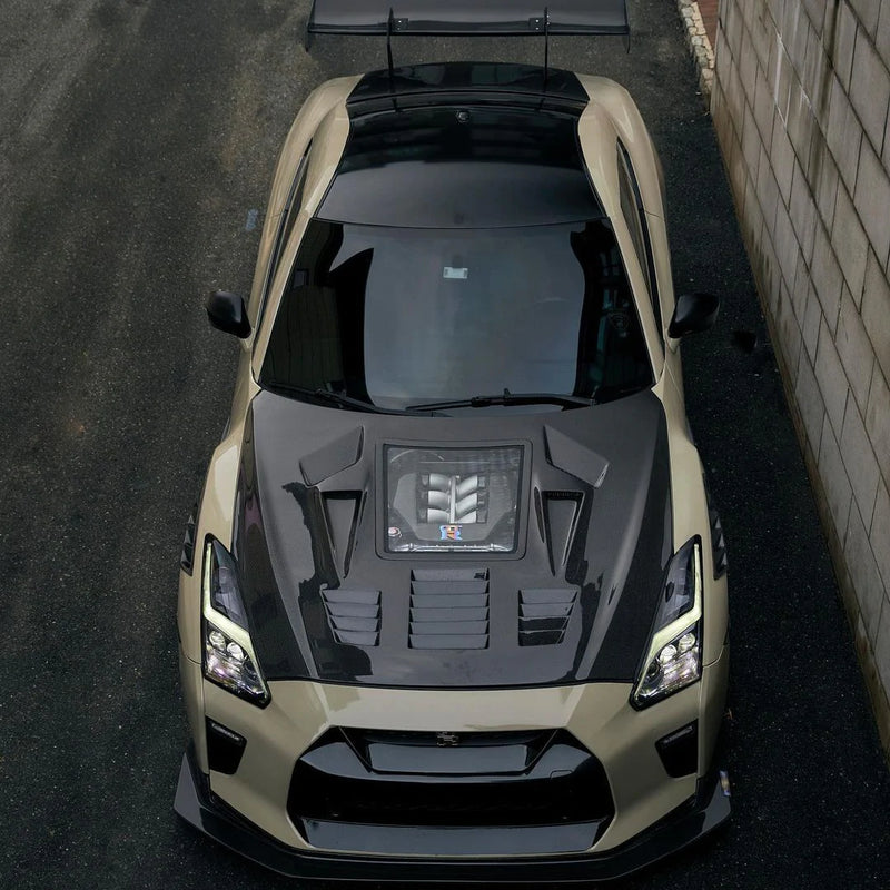 2017+ Nissan GT-R CMST Tempered Glass Transparent Hood (Carbon Fiber)