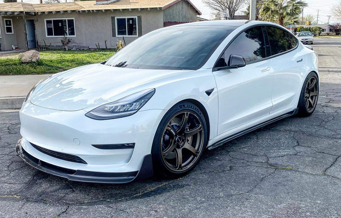 2017-2019 Tesla Model 3 V Style Front Bumper Lip (Carbon Fiber)