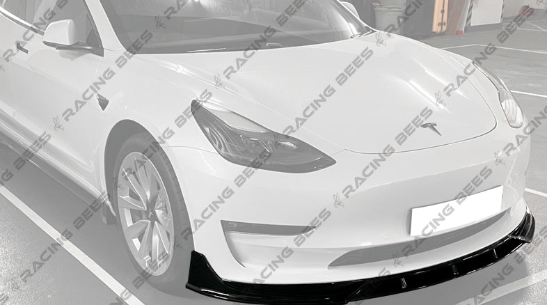 2017-2019 Tesla Model 3 V Style 4 pieces Front Bumper Lip (Black)