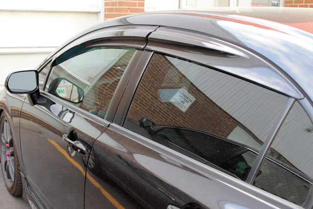 Dark Smoke JDM Window Visors For 2006-2011 Hyundai Accent Sedan (4 Door) - Acrylic Rain Guards