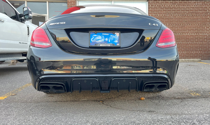 2015-2020 Mercedes-Benz C Class Sedan BR Style Rear Diffuser W/Exhaust Tips For AMG-Package Sedan (Black)